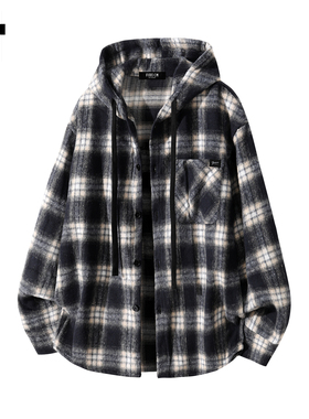 it :5cm/FIVECM美式复古格子连帽衬衫男2025秋季休闲宽松潮流外衣