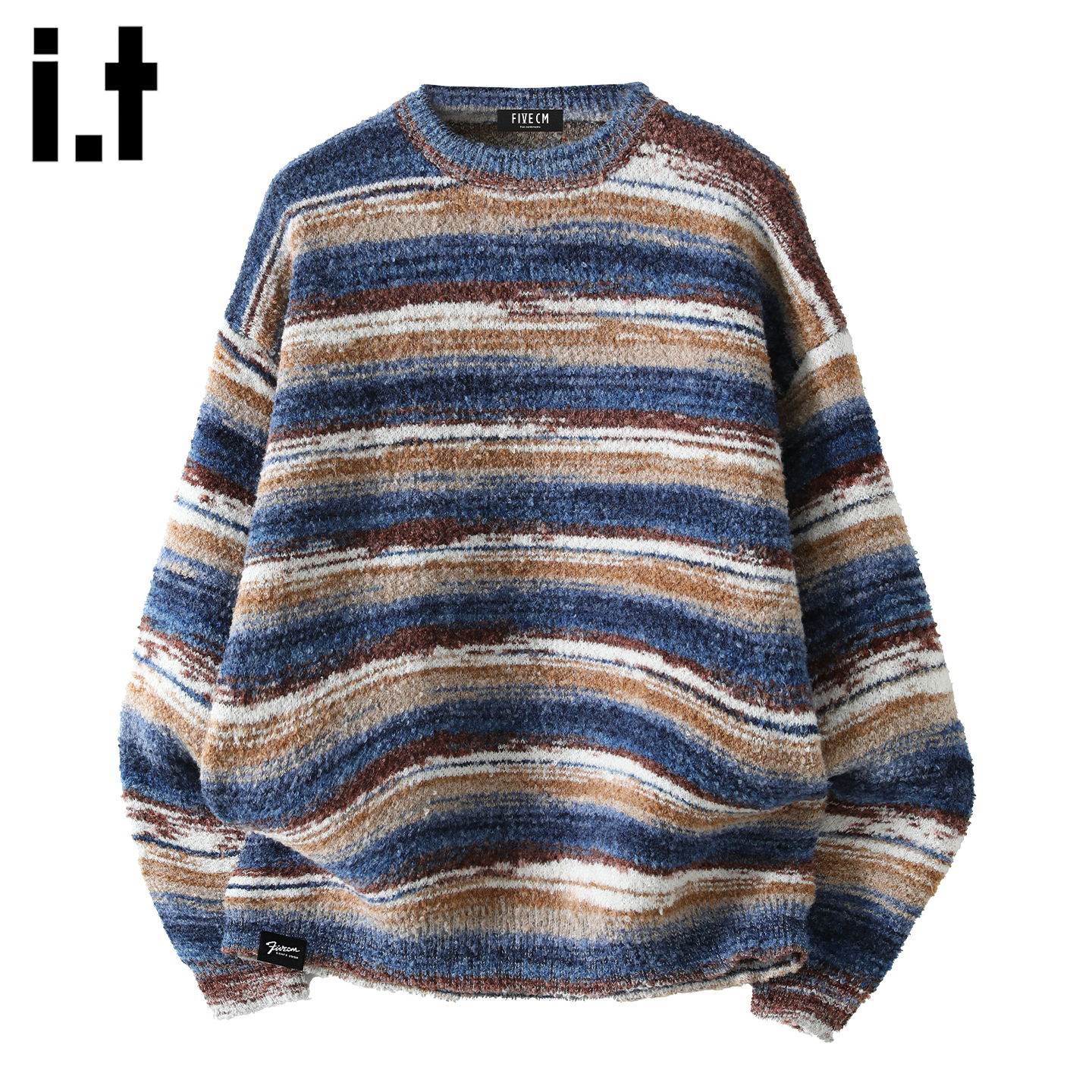 潮流条纹设计感套头毛衣针织衫