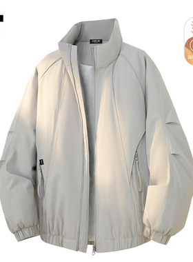 it :5cm/FIVECM白色休闲立领加厚棉服外套男士2026新款拼接设计感