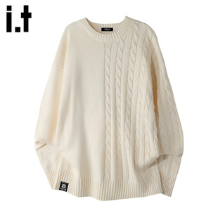 it :5cm/FIVECM时尚帅气麻花毛衣男款2025秋季内搭宽松针织衫上衣