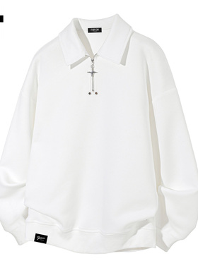 it :5cm/FIVECM白色简约半拉链翻领卫衣男士2025新款休闲宽松上衣