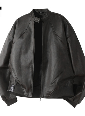 it :5cm/FIVECM黑色pu皮衣夹克外套男士2025秋冬机车服高级感上衣