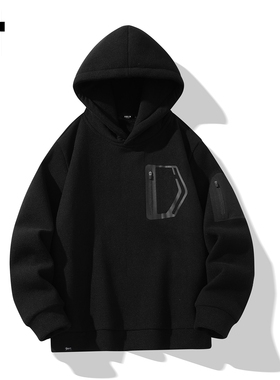 it :5cm/FIVECM黑色摇粒绒连帽宽松卫衣男款秋冬休闲宽松厚款上衣