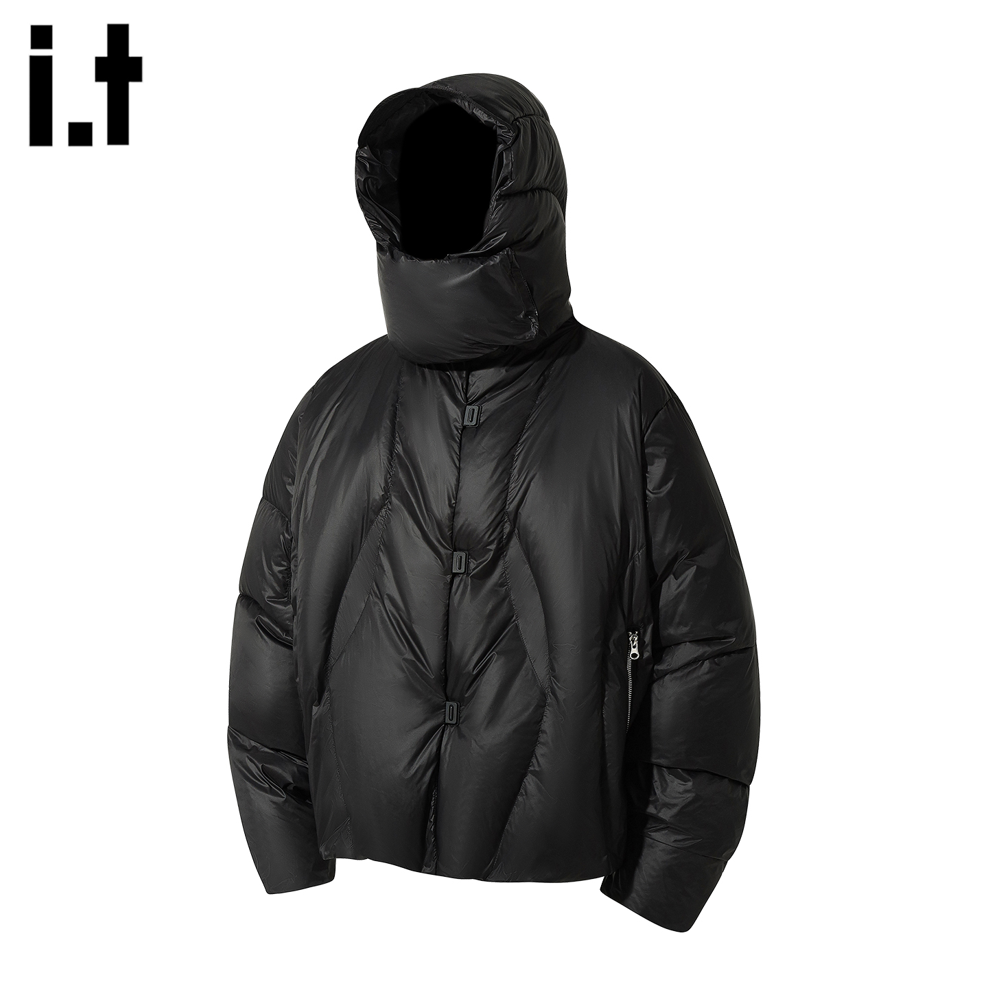 it5cm黑色连帽加厚保暖羽绒服