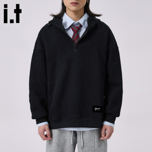 it :5cm/FIVECM黑色半开领拉链连帽长袖卫衣男款2025秋季宽松上衣