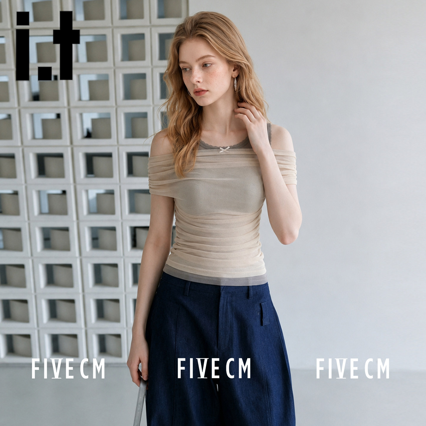 itFIVECM韩系蕾丝假两件上衣女