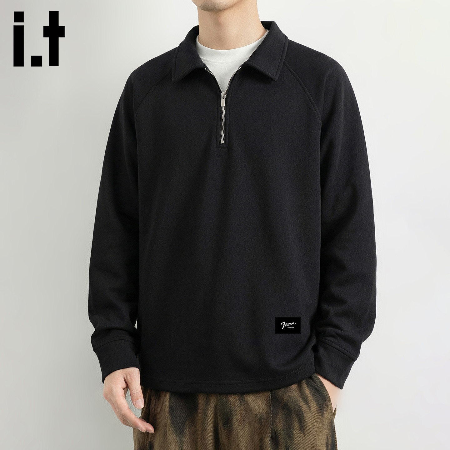 it :5cm/FIVECM纯棉半拉链翻领卫衣男士2026新款简约休闲套头上衣