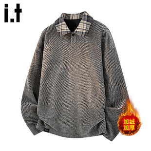 it :5cm/FIVECM复古雪尼尔polo领加厚加绒卫衣男士秋冬季保暖上衣