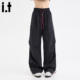 5cm FIVECM黑色松紧腰抽绳速干休闲阔腿裤 男女2025春秋季 长裤
