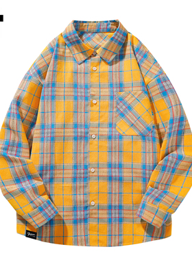 it :5cm/FIVECM男生格子条纹长袖衬衫男士2025春秋宽松慵懒风上衣