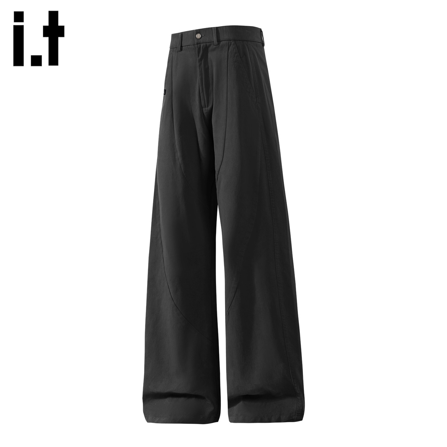 it :5cm/FIVECM老钱风拼接直筒西裤男士时尚阔腿黑色宽松休闲裤子