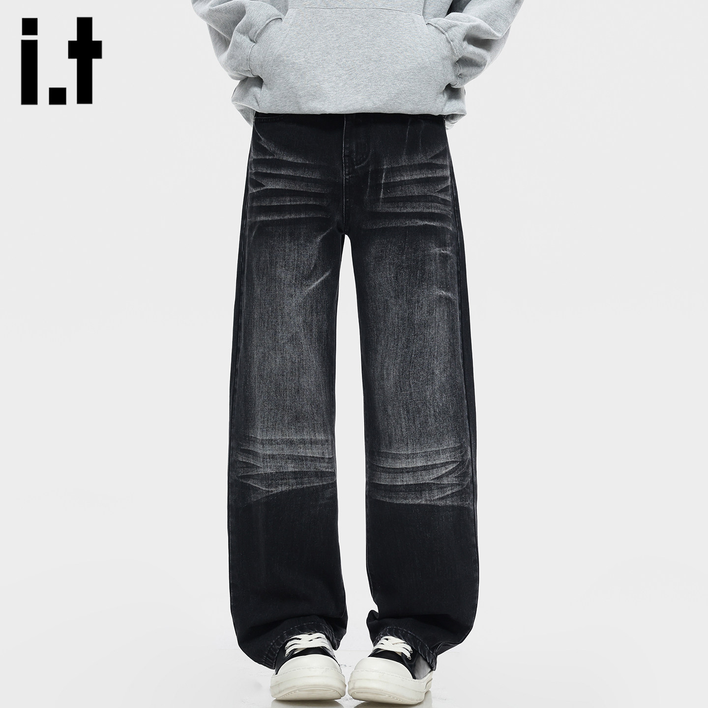 it :5cm/FIVECM美式水洗牛仔裤男春节新款潮牌宽松直筒微喇长裤子