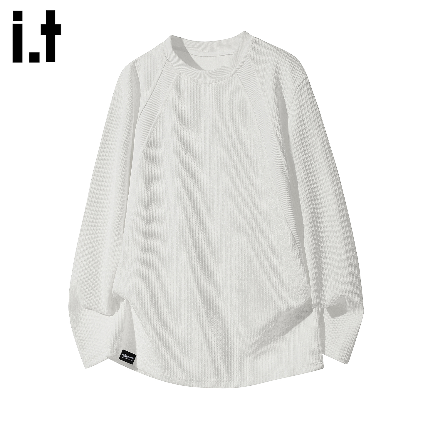 IT'S5cm白色肌理感圆领长袖T恤