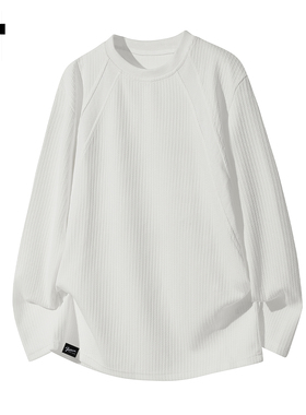 it :5cm/FIVECM白色肌理感圆领长袖t恤男士2025秋冬打底休闲上衣