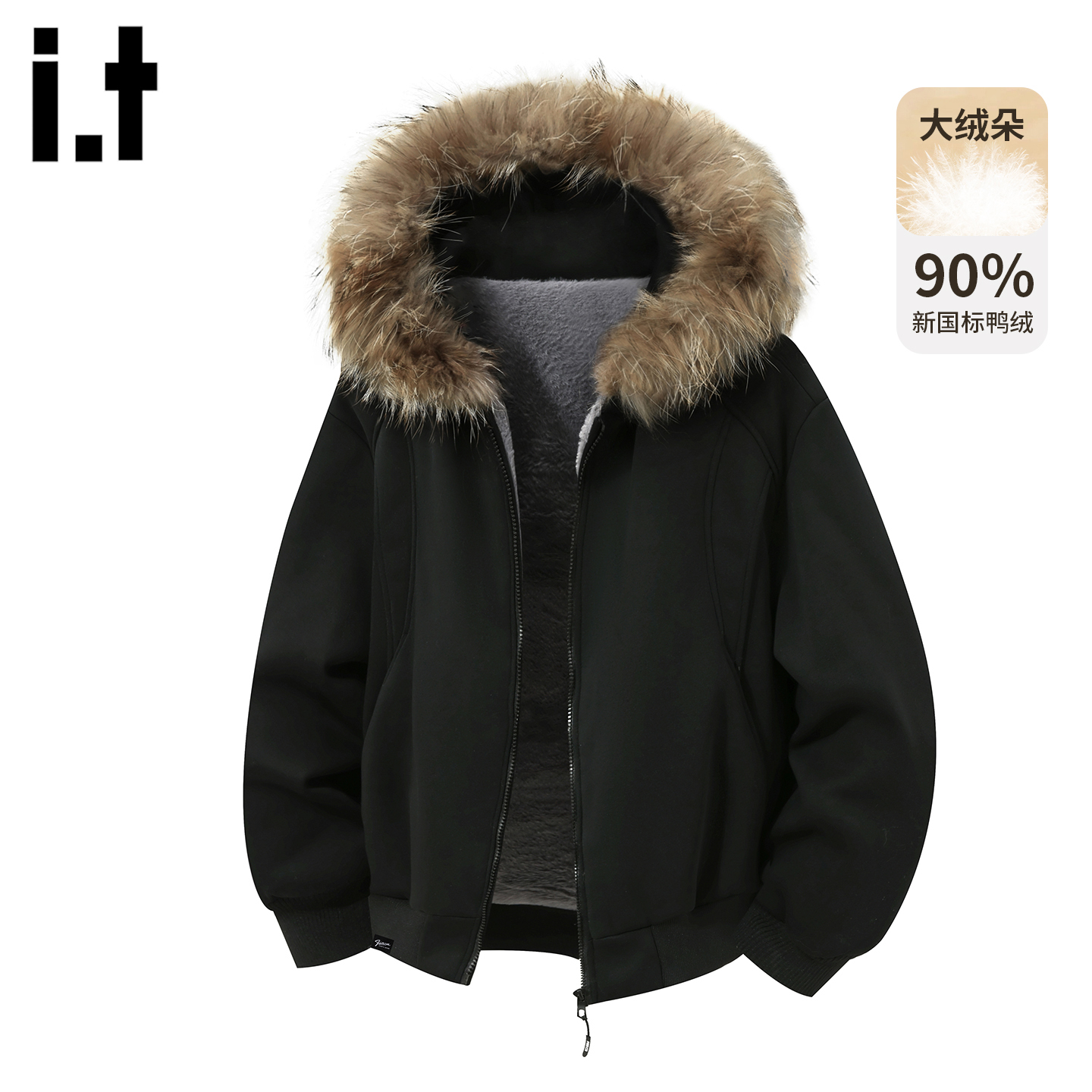 it :5cm/FIVECM大毛领连帽加绒羽绒服男款2025冬季加厚白鸭绒外套