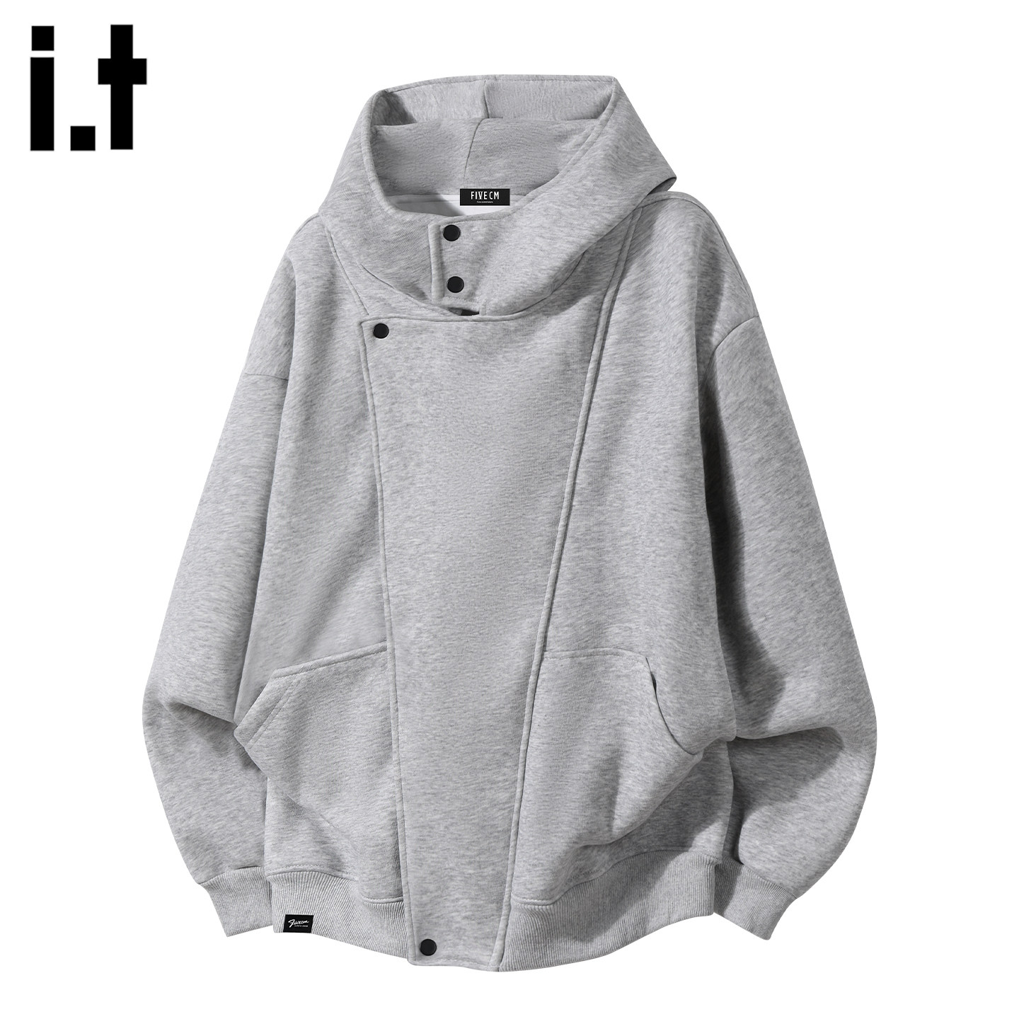 it :5cm/FIVECM灰色解构设计连帽口袋卫衣男款2025新款秋冬季外套