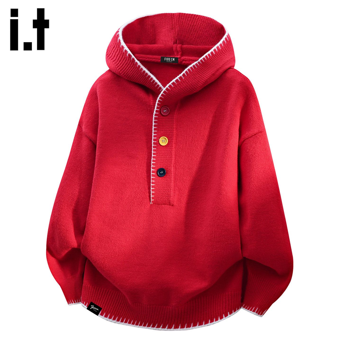 it :5cm/FIVECM马年红色连帽毛衣男士秋冬季慵懒风高级感毛衣外套