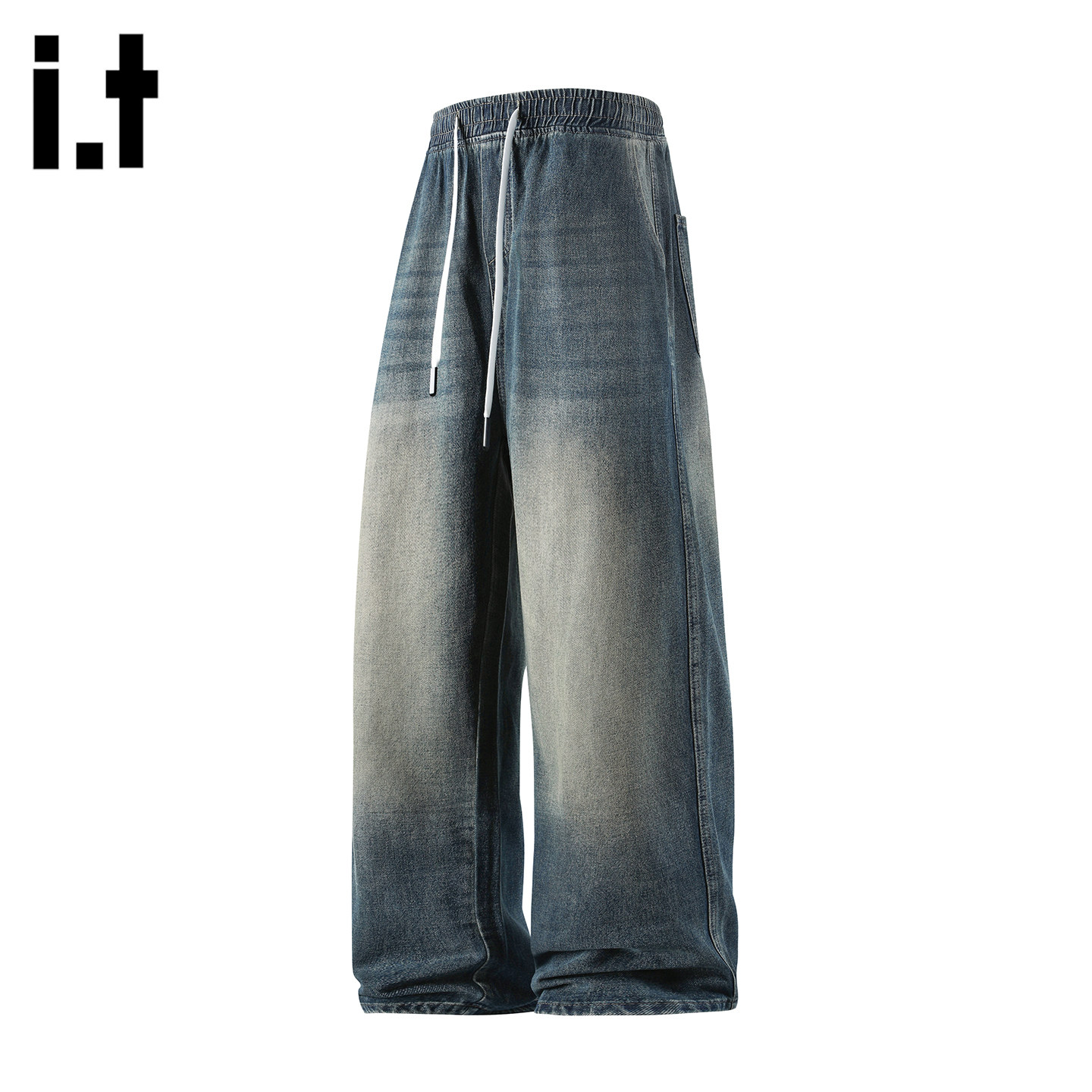 it :5cm/FIVECM美式复古水洗做旧牛仔裤男春季新款宽松阔腿直筒裤