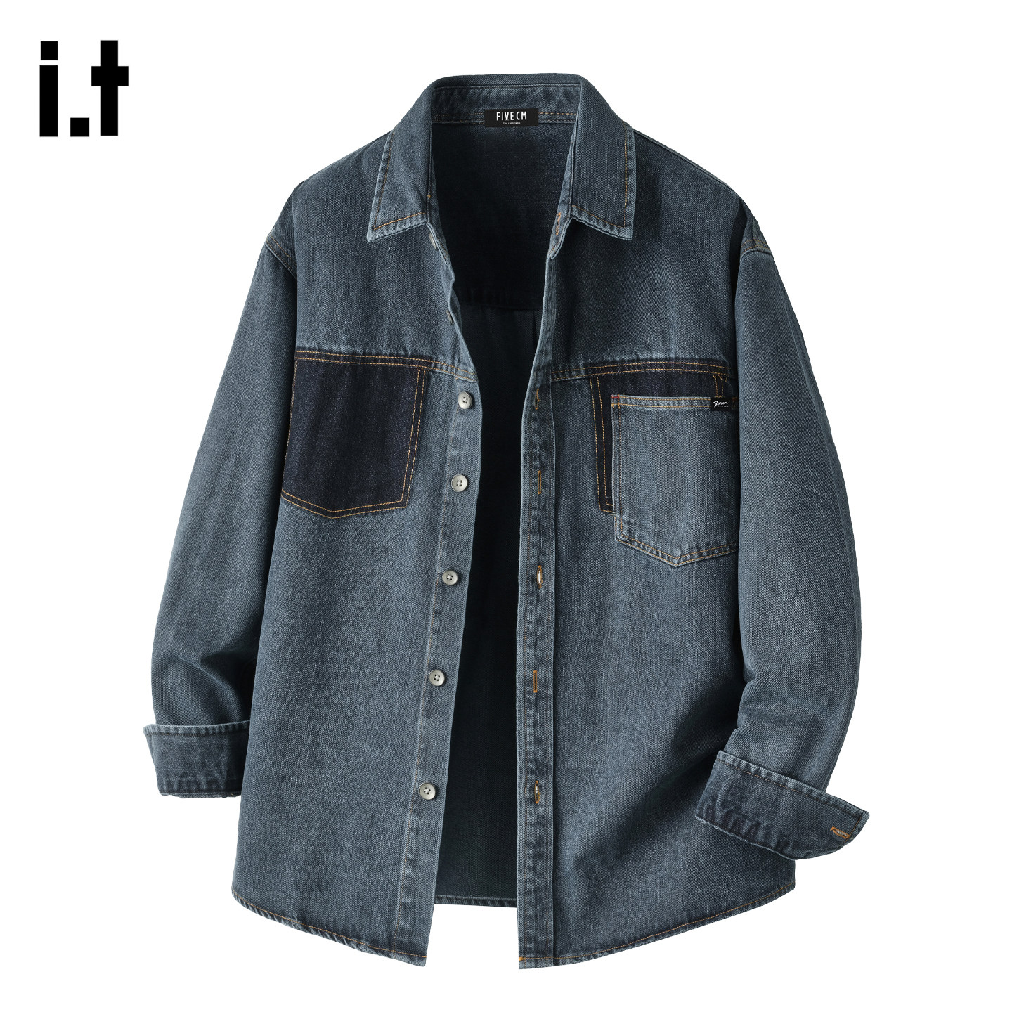 it :5cm/FIVECM日系复古拼接牛仔衬衫男春季宽松简约轻奢休闲衬衣,男装,夹克,淘宝优惠券,粉丝福利购,淘宝优惠卷