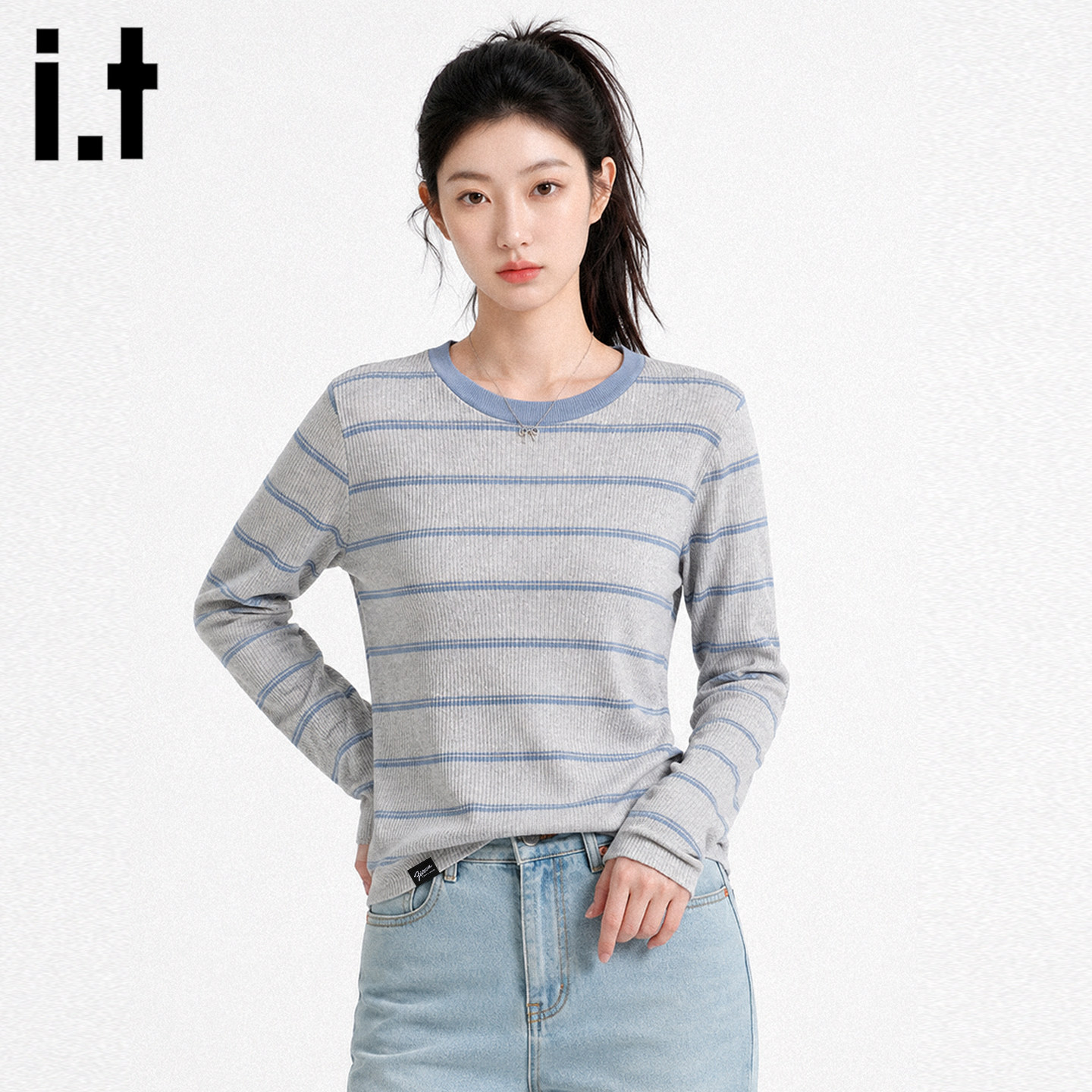 itFIVECM韩系条纹针织长袖T恤女