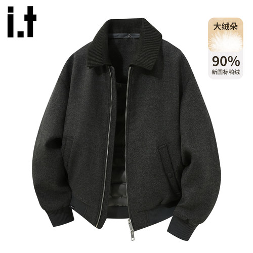 it5cm黑色高级感翻领羽绒服外套