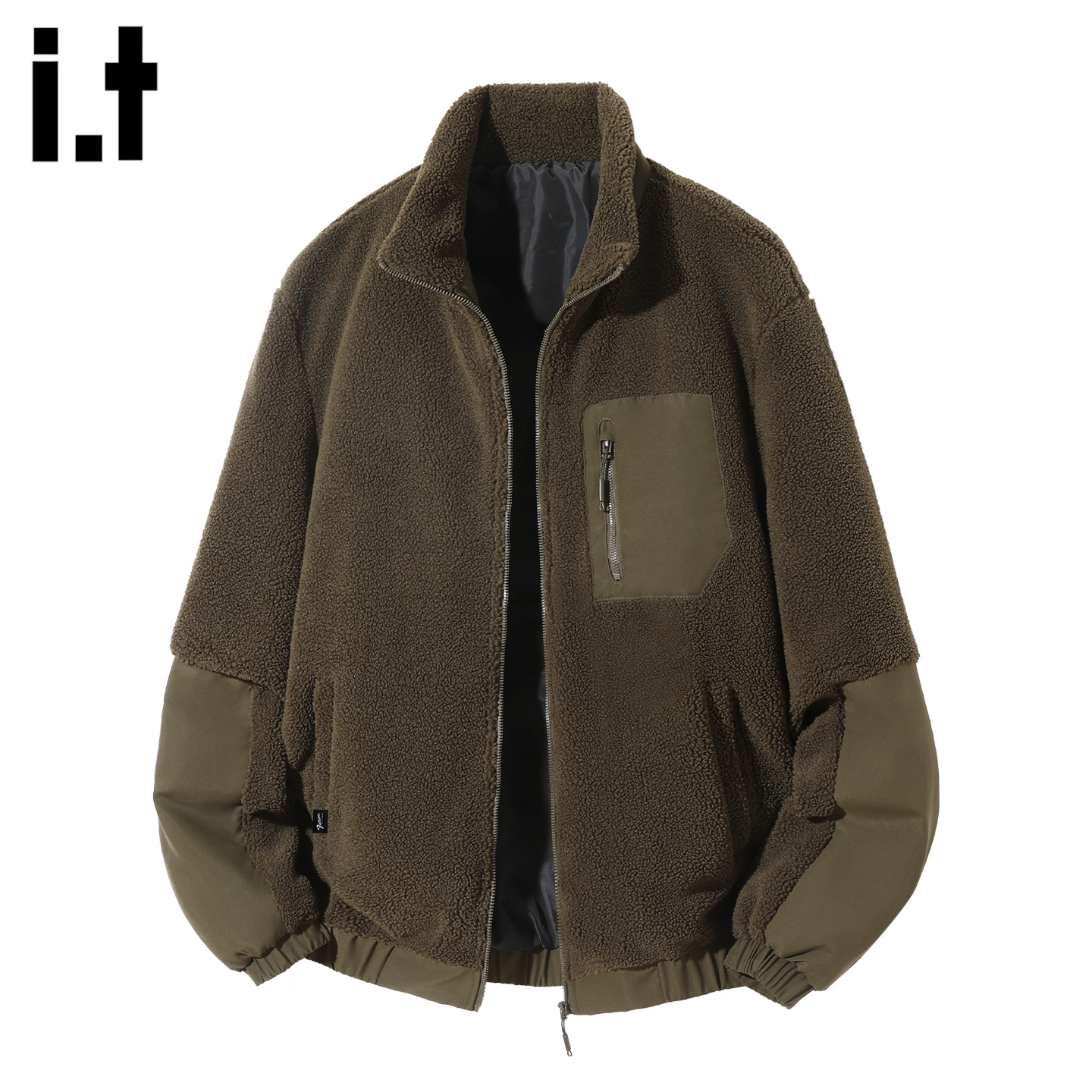 潮牌羊羔绒立领外套男款