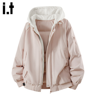 it :5cm/FIVECM潮牌拼接连帽假两件棉服男女2025冬季加厚棉衣外套