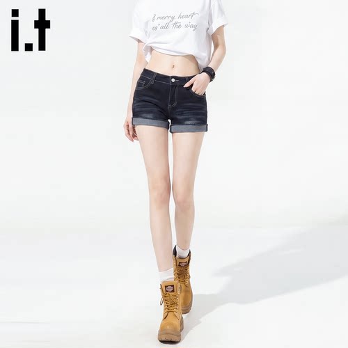 itFIVECM复古卷边牛仔短裤女