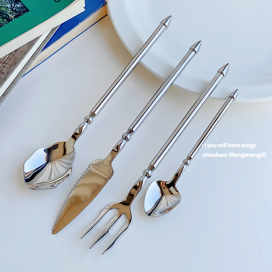 304不锈钢餐叉餐勺意面牛排刀叉勺4件套西餐具海王风甜品组合叉勺