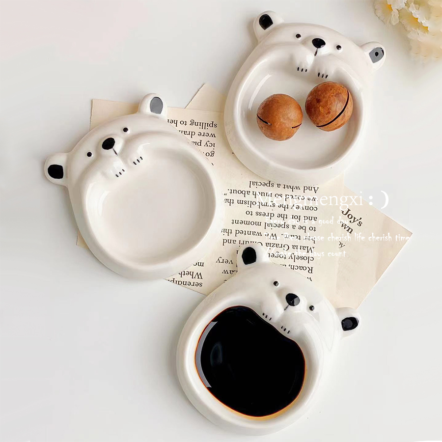 可爱小熊陶瓷调料碟味碟酱油芥末番茄酱小碟家用饺子烤肉小零食碟