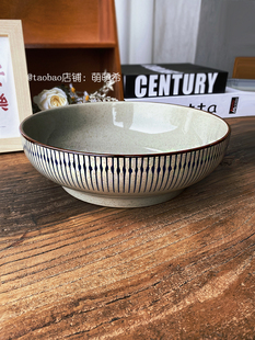 日式ins芝麻釉酸菜鱼大盆碗条纹釉下彩家用大汤碗复古陶瓷大号碗