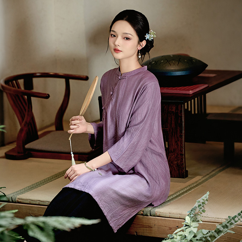 改良新中式亚麻女款唐装上衣图片