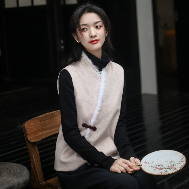 毛呢汉服唐装马甲秋冬款2023新款新中式茶服高端禅服佛系禅意女装