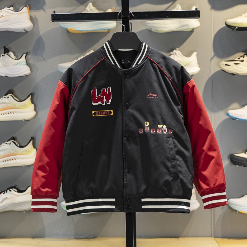 李宁儿童棒球服棉服2026马年黑红色外套男童装运动外套YJMW003-2