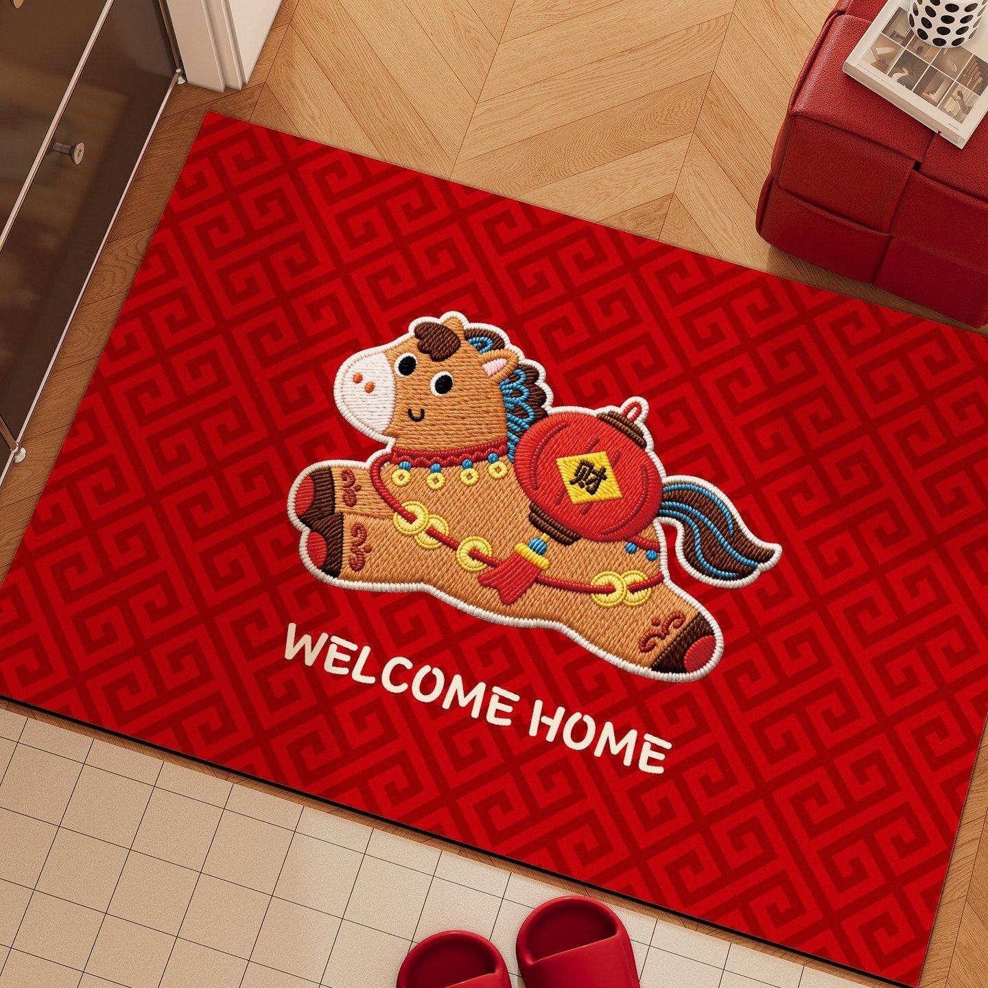 马年地垫入户门垫进门新年脚垫门外新款红色pvc丝圈玄关进户地毯,居家布艺,入户地垫,淘宝优惠券,粉丝福利购,淘宝优惠卷