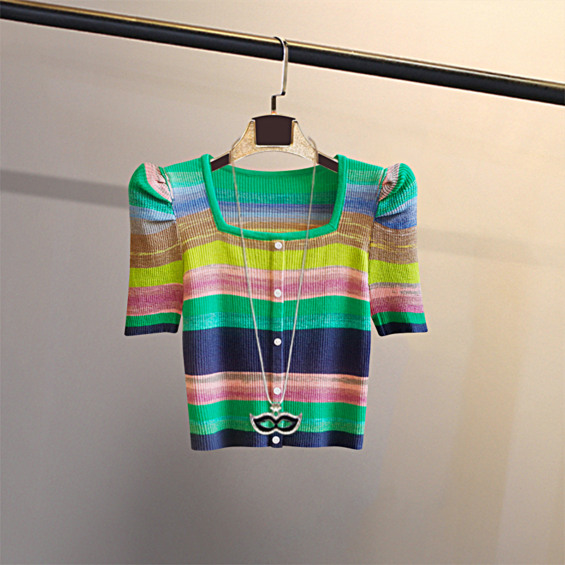 泡泡袖新款洋气针织衫女薄款