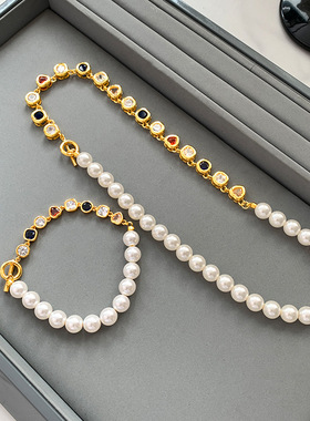 彩色锆石多巴胺S家珍珠锆石项链女轻奢小众高级感choker锁骨颈链