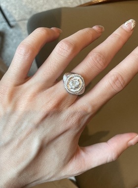 法式轻奢复古八芒星盾牌戒指意大利镶钻拉丝工艺宫廷风小众女