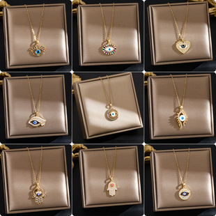 跨境亚马逊热卖钛钢项链女恶魔之眼吊坠小众感轻奢百搭锁骨链