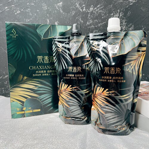 正品凡高天骄茶香染发膏自然黑发霜不沾头皮不沾毛巾植物黑油盖白