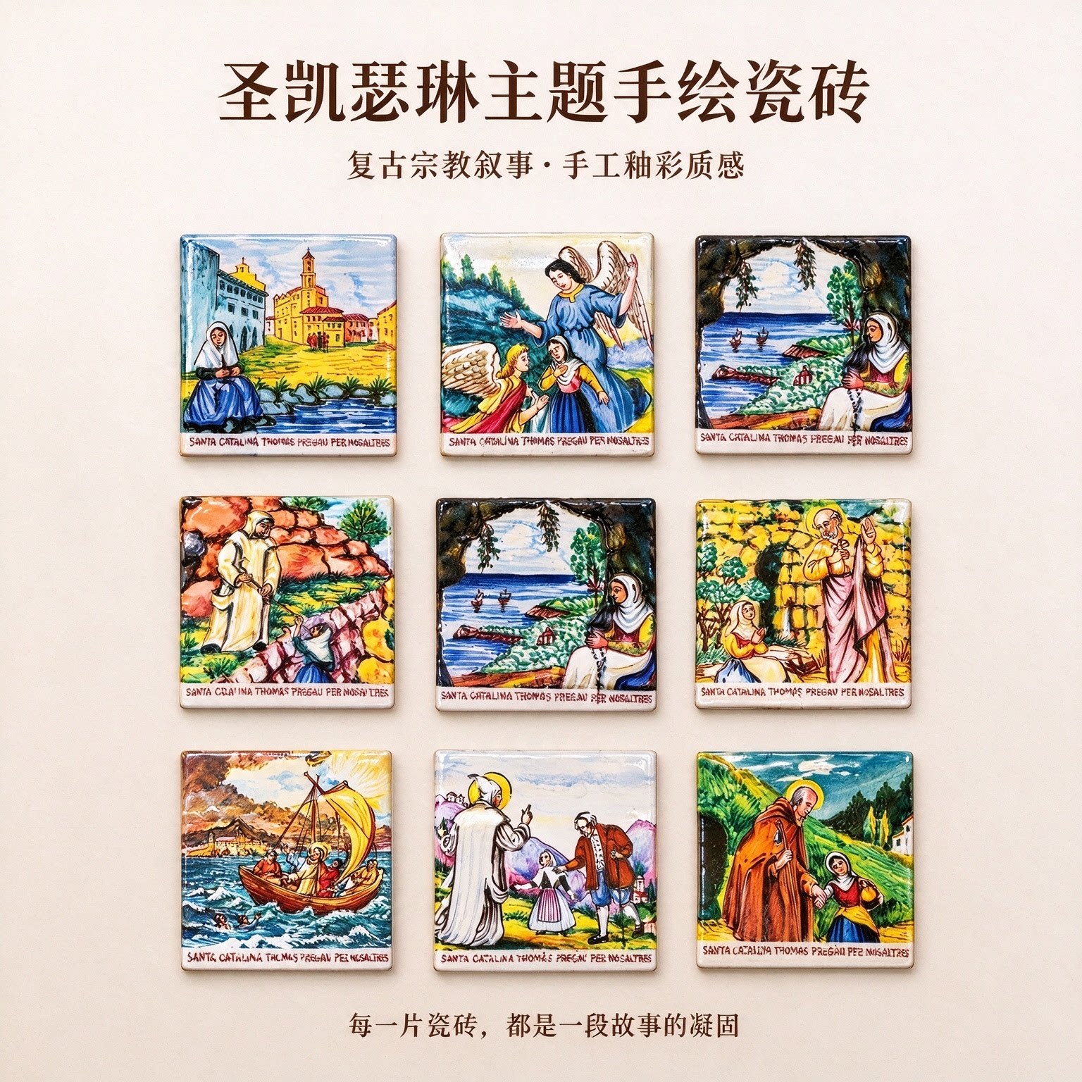 西班牙陶瓷手绘风圣像陶瓷冰箱贴