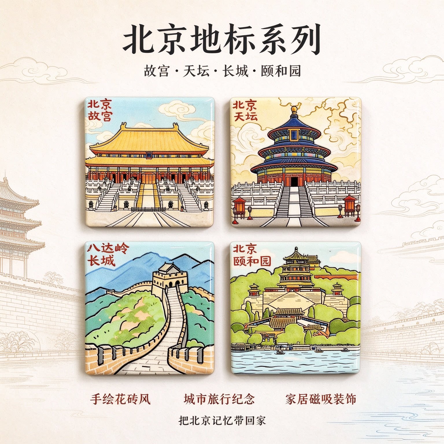 北京地标陶瓷浮雕冰箱贴伴手礼