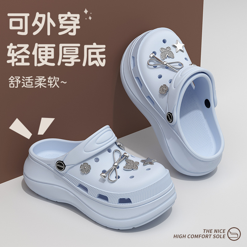 美式超厚底增高舒适轻便百搭女款洞洞鞋夏季外穿凉拖网红软底卡通