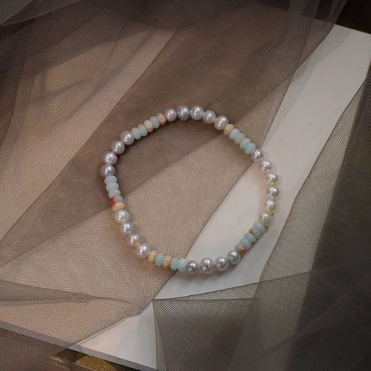 进口天然淡水珍珠手串寿山石串珠天然石精致高级感叠戴轻奢百搭手
