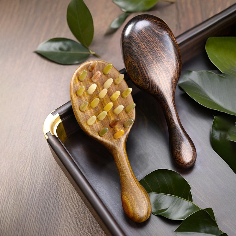 绿檀紫光檀无漆羊角齿按摩梳