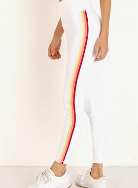 清仓ins白色瑜伽裤女新款外穿高腰提臀彩虹紧身健身裤文胸套装