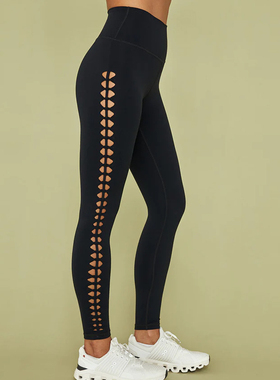 Carbon38黑色镂空高腰健身裤紧身编织提臀塑形高弹健身房训练长裤