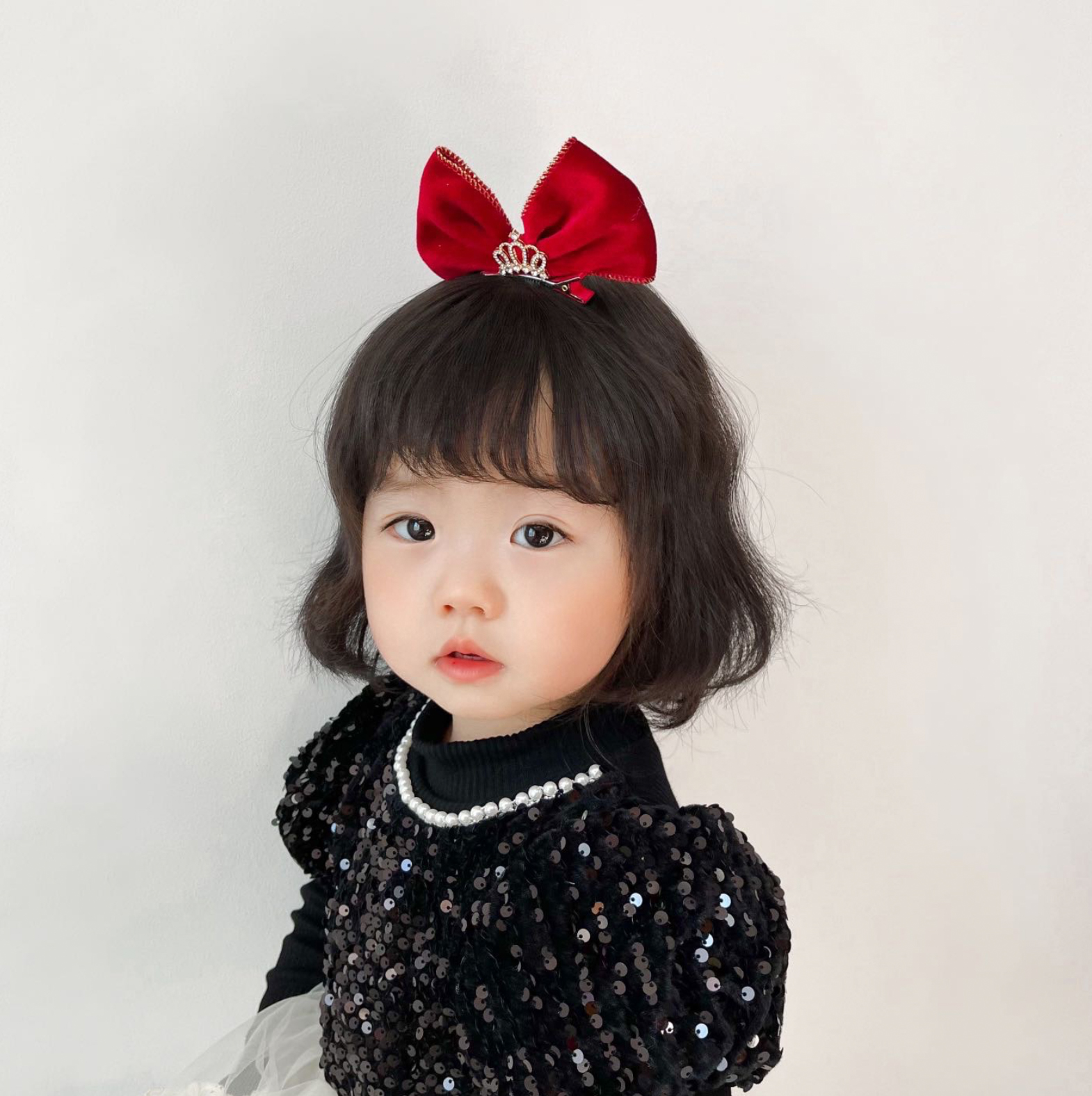 立体丝绒儿童皇冠蝴蝶结发夹顶夹