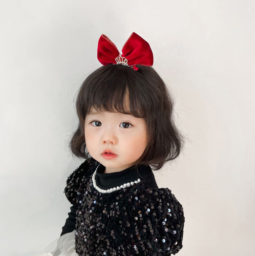 立体丝绒儿童皇冠蝴蝶结发夹顶夹