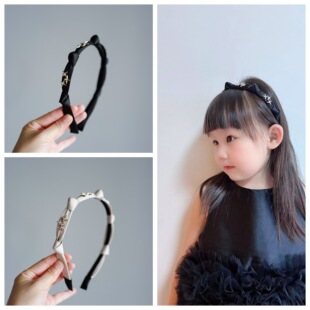 儿童发饰包布头箍亲子发箍黑色星星缎面布艺褶皱压发卡简约百搭